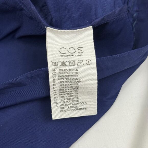 COS A-Line Midi Skirt US 6 Navy Blue Sheen Pleated Office B43 - Picture 5 of 6